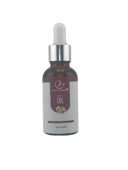 Alopecia Oil”, a 100% natural formula. It comes in a (1.5oz) bottle with a dropper top for application