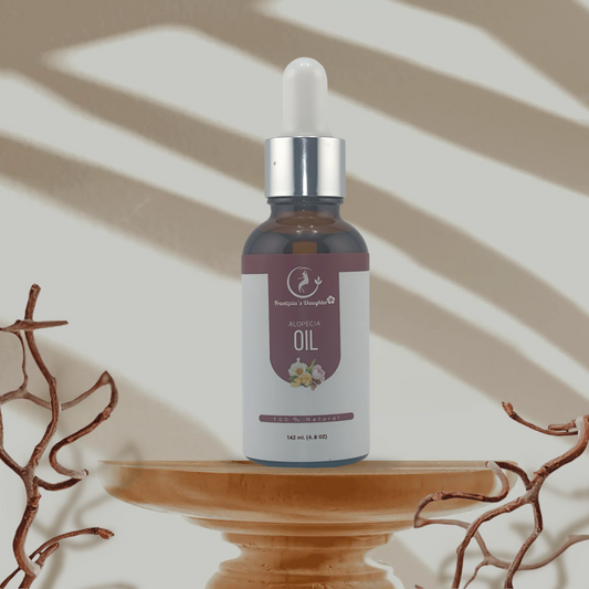 Alopecia Oil”, a 100% natural formula. It comes in a (1.5oz) bottle with a dropper top for application