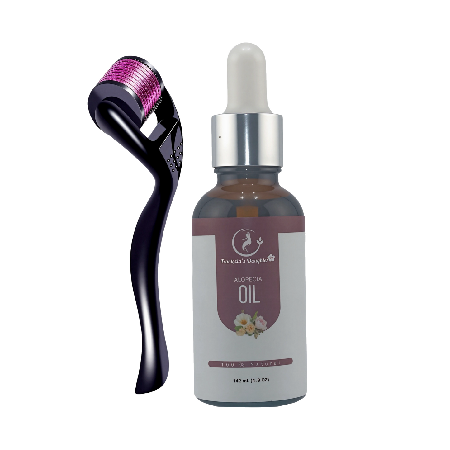 Alopecia Oil”, a 100% natural formula. It comes in a (1.5oz) bottle with a dropper top for application
