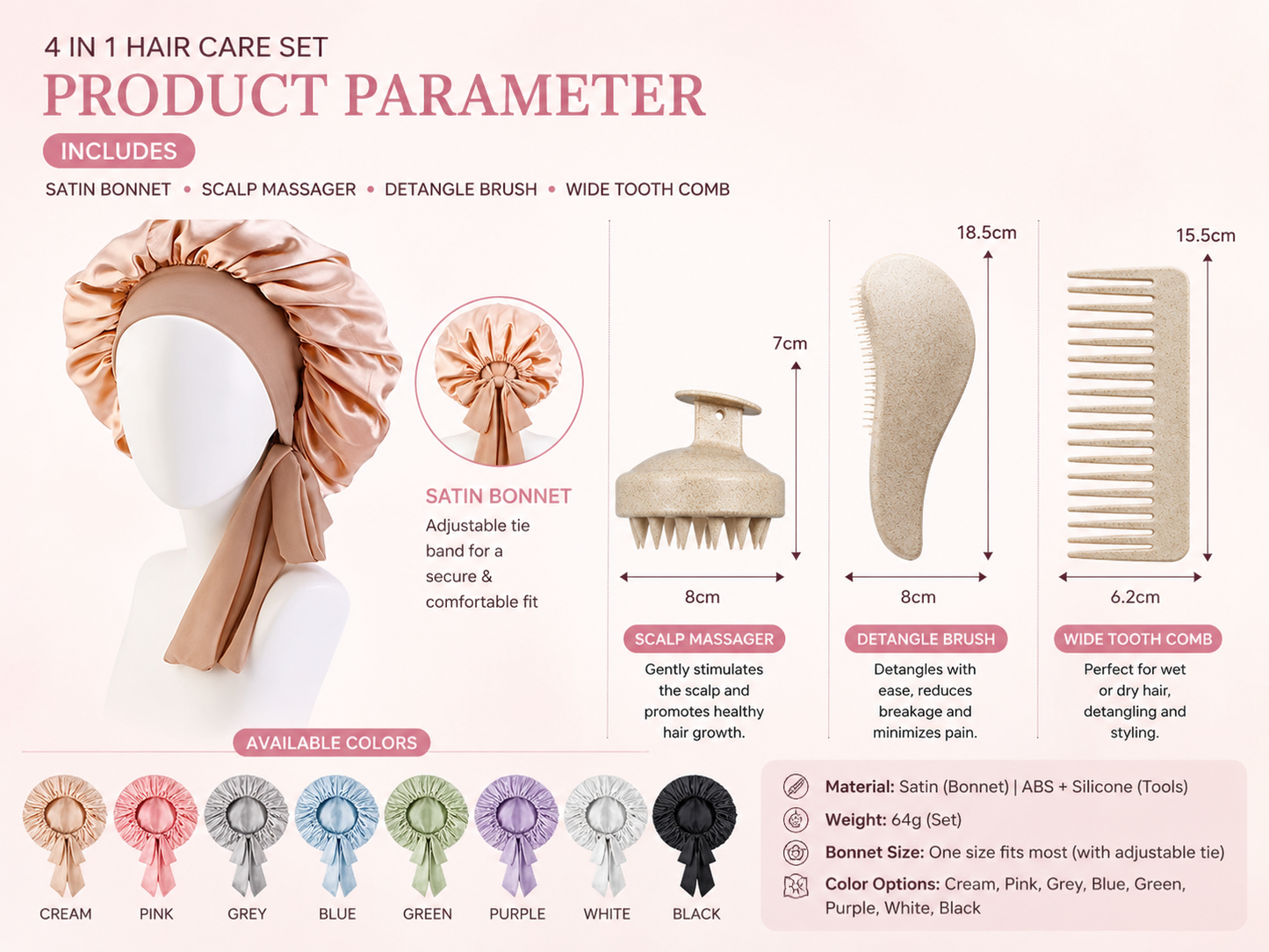 Francy Satin Bonnet & Detangle Set